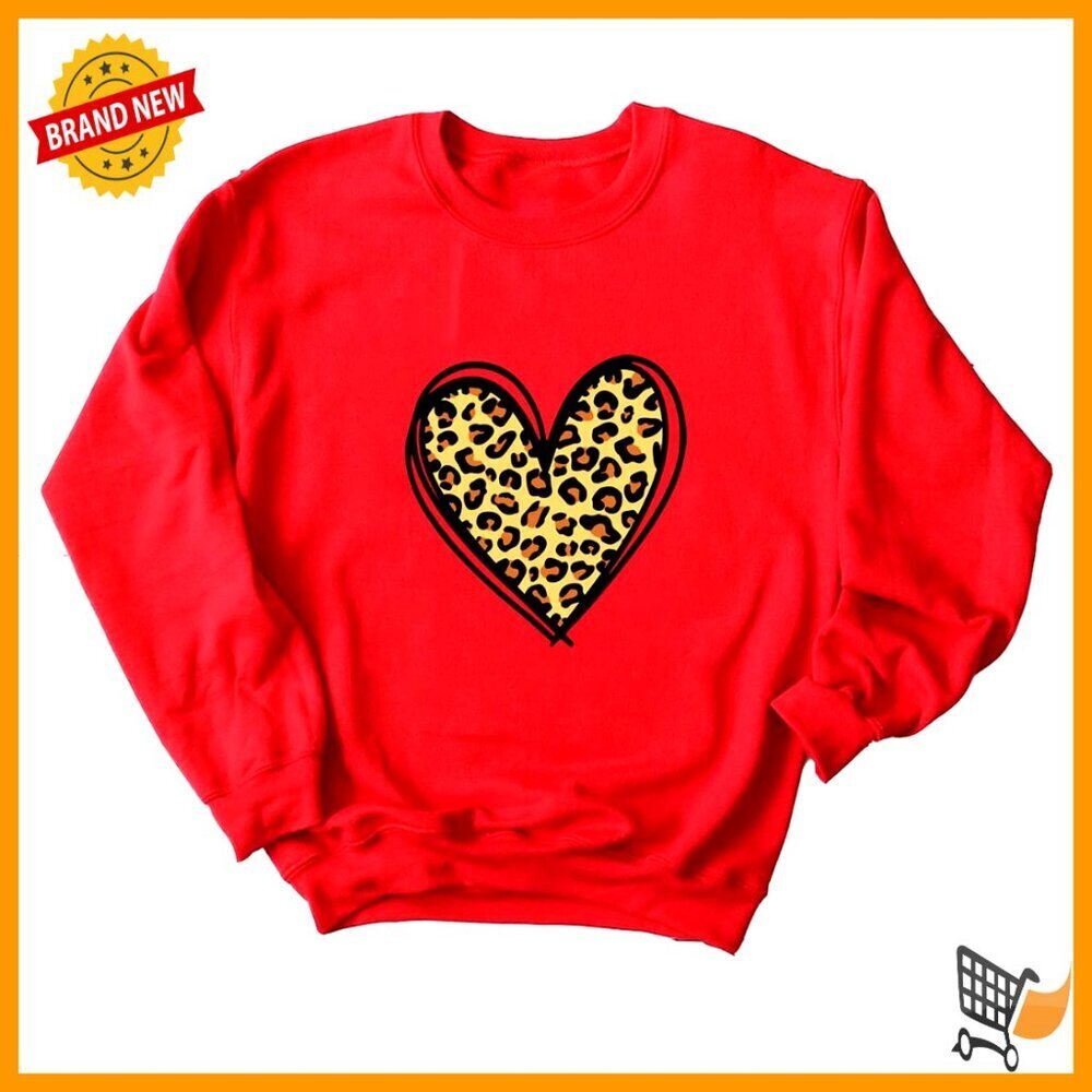 Leopard Heart Print Sweatshirt Cute Valentine's Day Gift Casual Wear
